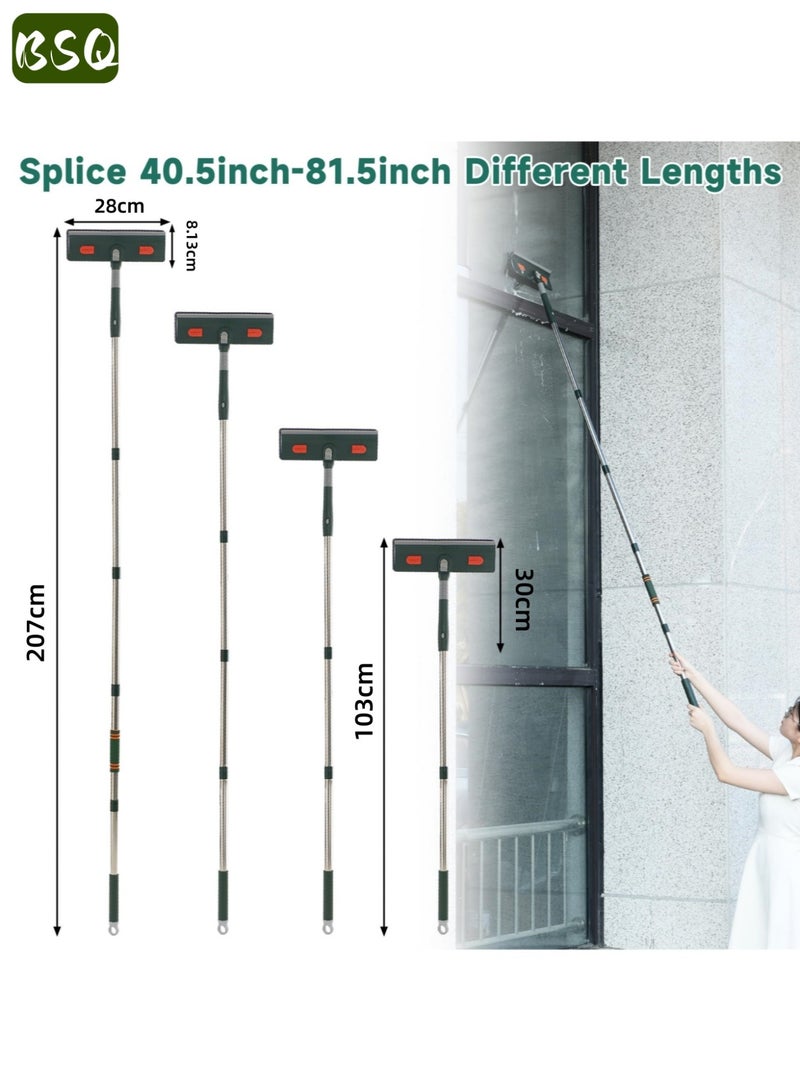 BSQ 210cm Retractable Window Squeegee | Window Cleaning Tool | 2-in-1 Window Cleaning Kit | Includes 5 retractable cleaning rods, a flexible squeegee head, and 3 microfiber cleaning pads | Suitable for cleaning high windows, shower rooms, floors, and cars. - Image 2